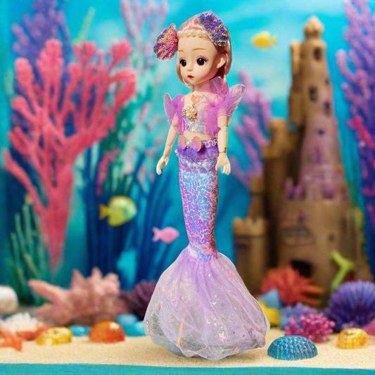 NestyFox  33 cm Sparkling Mermaid Princess Doll – Glittery Tail, Shell Accessories & Magical Dress-Up Toy for Girls