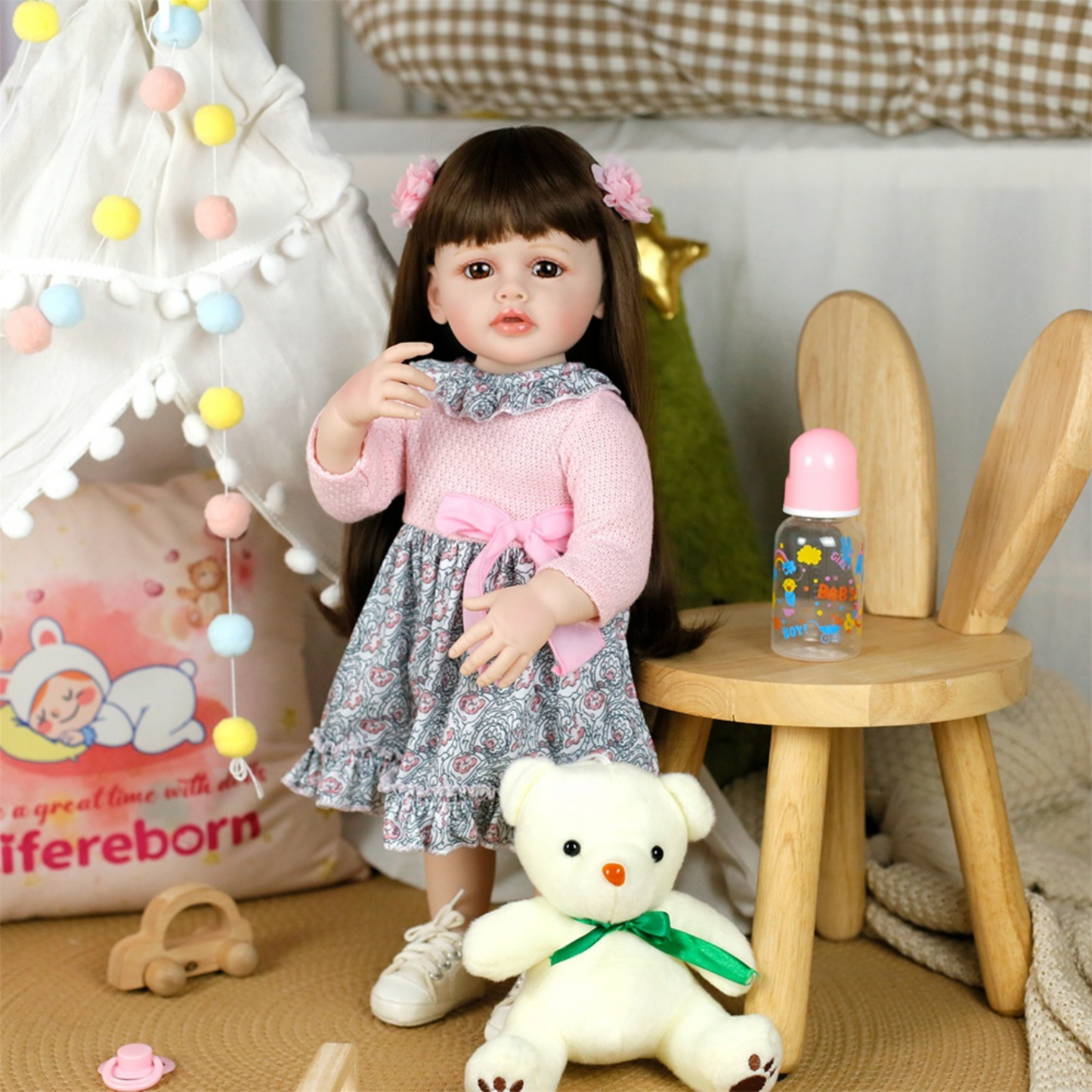 NestyFox Realistic Silicone Baby Doll – Lifelike Reborn Doll with Dress & Accessories