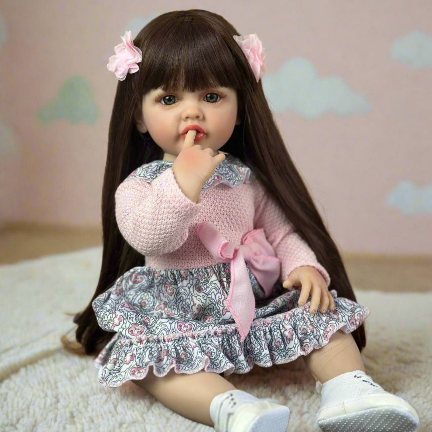 NestyFox Realistic Silicone Baby Doll – Lifelike Reborn Doll with Dress & Accessories