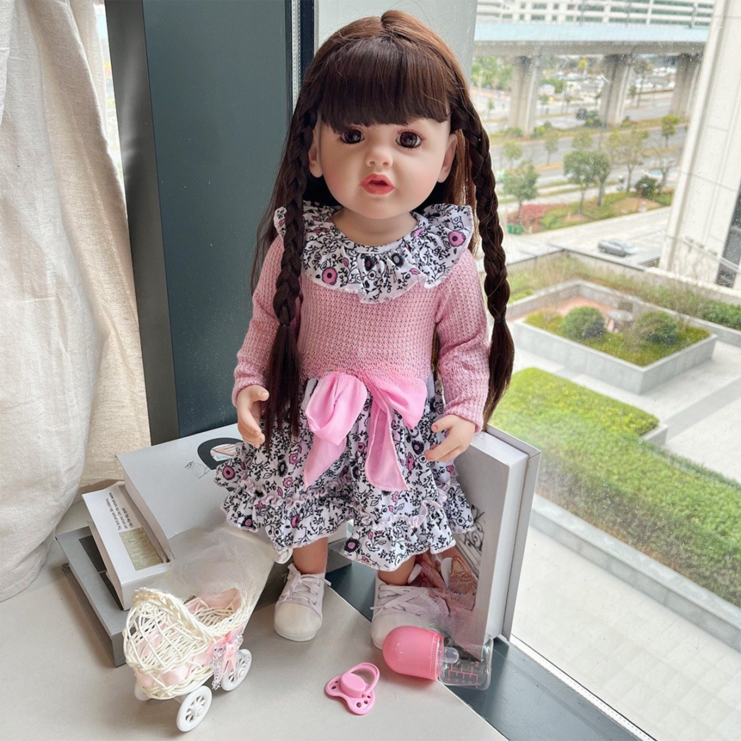 NestyFox Realistic Silicone Baby Doll – Lifelike Reborn Doll with Dress & Accessories