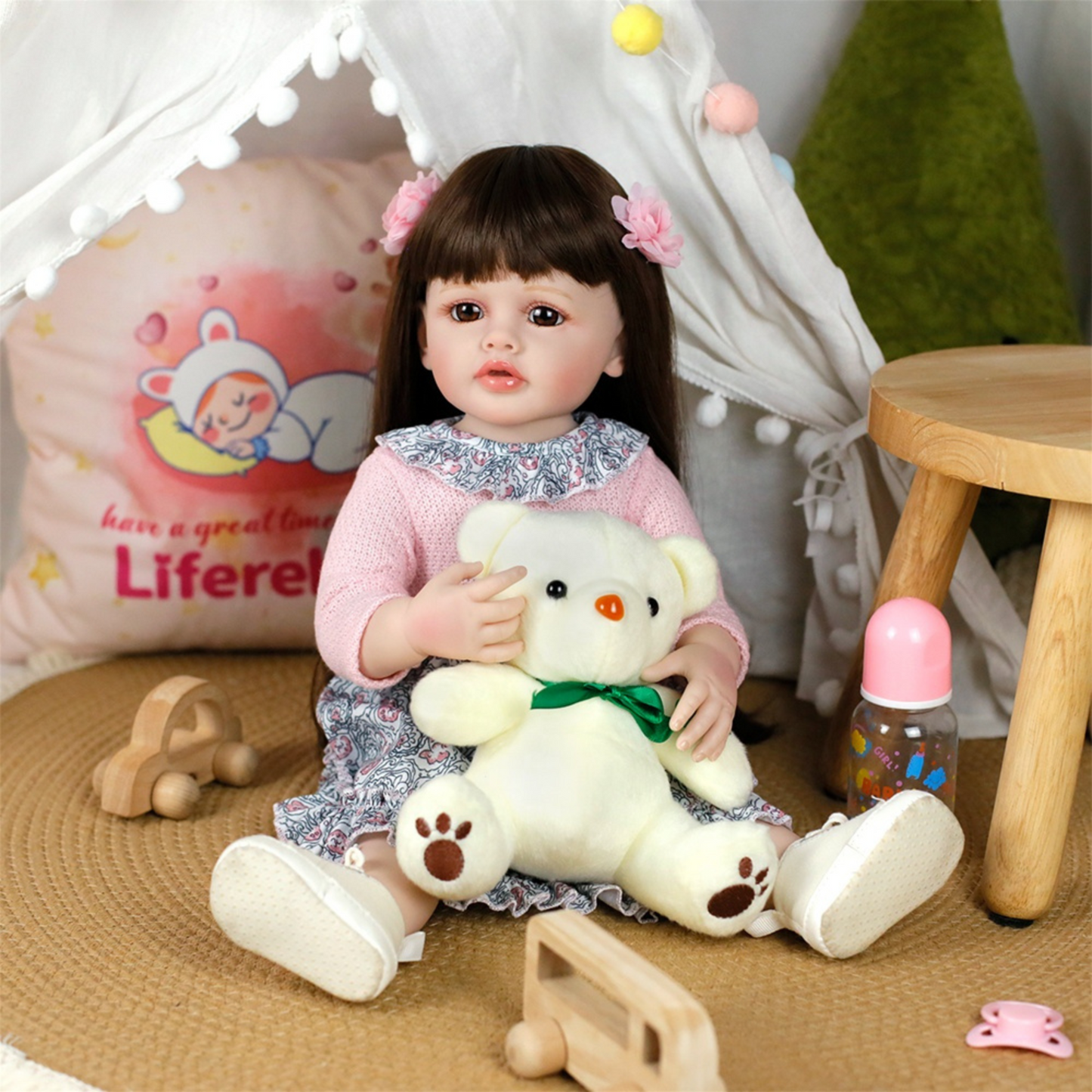 NestyFox Realistic Silicone Baby Doll – Lifelike Reborn Doll with Dress & Accessories