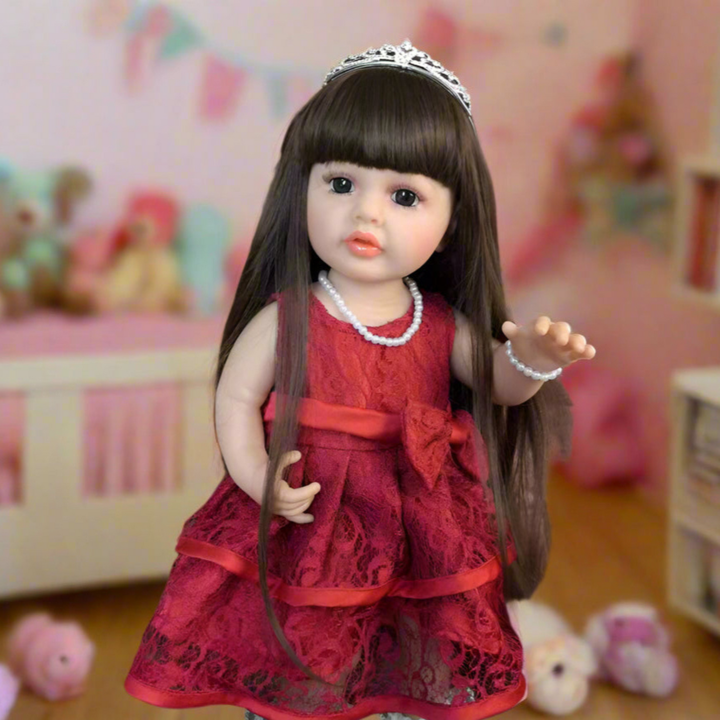 NestyFox Realistic Silicone Baby Doll – Lifelike Reborn Doll with Dress & Accessories