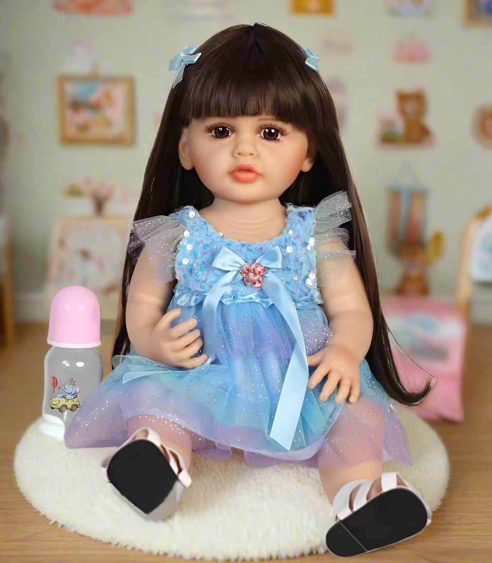 Lifelike 55 cm Silicone Reborn Baby Doll by NestyFox – Realistic Soft-Touch Newborn Doll with Detailed Facial Features, Adorable Outfit & Accessories – Perfect for Kids & Collectors