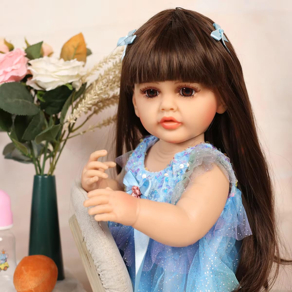 NestyFox 55 cm Realistic Silicone Baby Doll – Lifelike Reborn Doll with Dress & Accessories