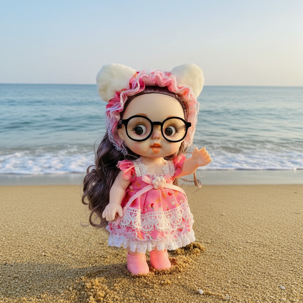 NestyFox Realistic Baby Doll with Glasses & Long Hair – 26cm Cute Toy Doll for Girls