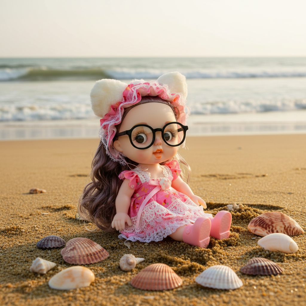 NestyFox Realistic Baby Doll with Glasses & Long Hair – 26cm Cute Toy Doll for Girls