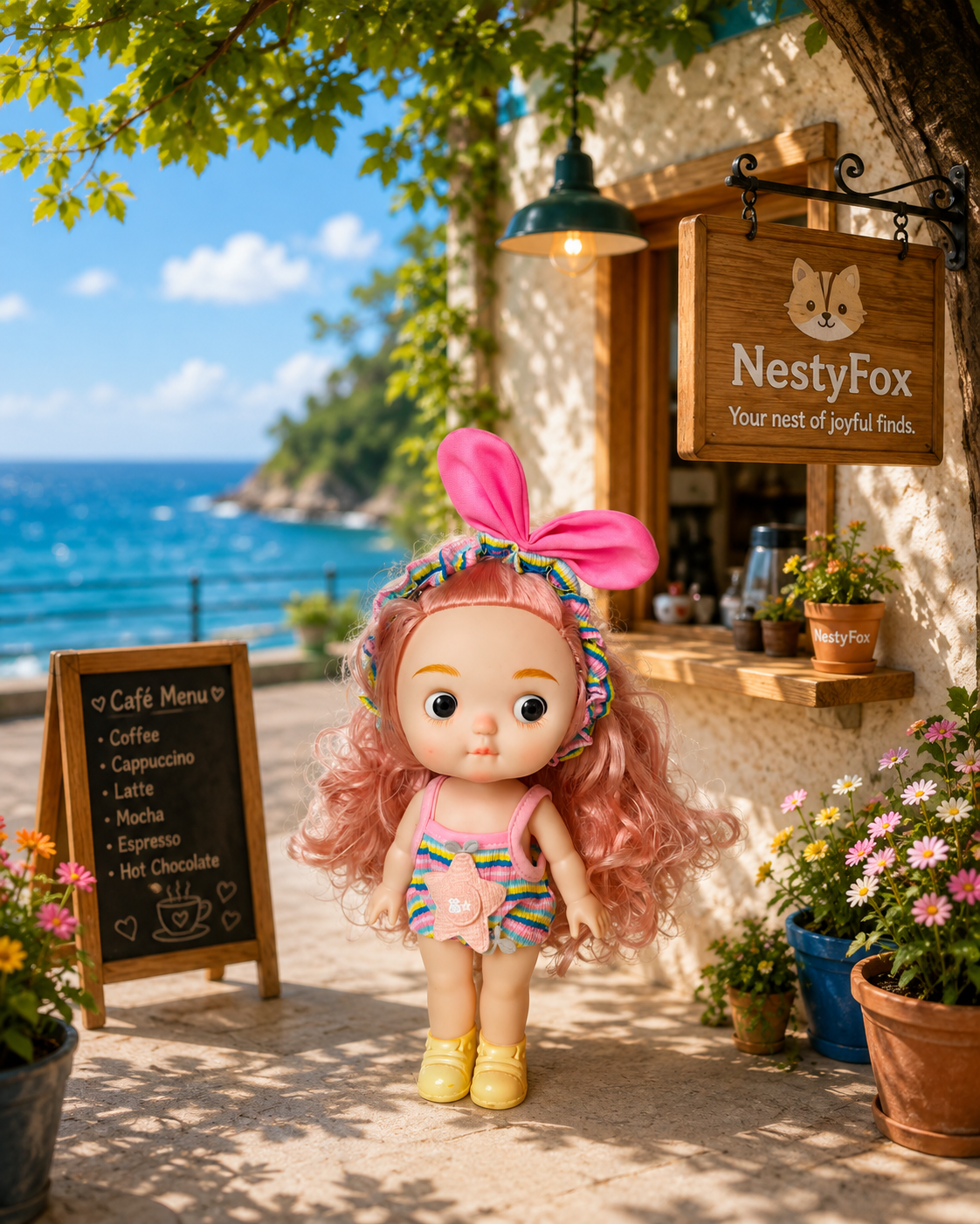 NestyFox 26 cm Stylish Baby Doll with Glasses & Striped Dress | Soft Vinyl Body | Realistic Look | Fashion Toy Gift for Girls