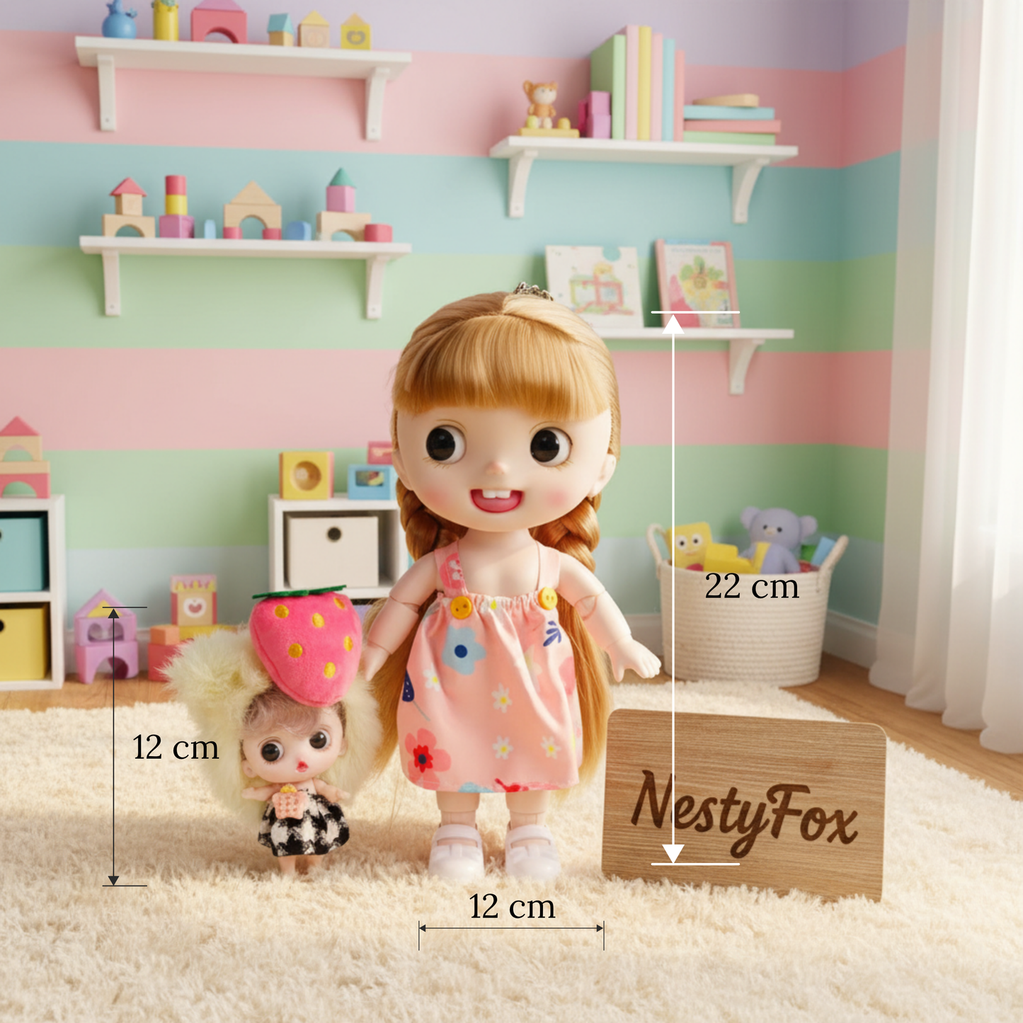 NestyFox 4 Dolls Set – Coco & Friends with Music & Light (22cm Fashion Doll + Mermaid + Mini + Baby)