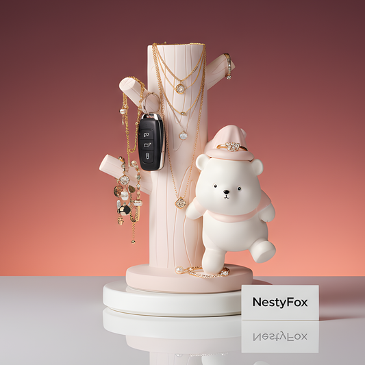 Cute White Bear and Tree Trunk Jewelry, Key, Ring Holder Stand