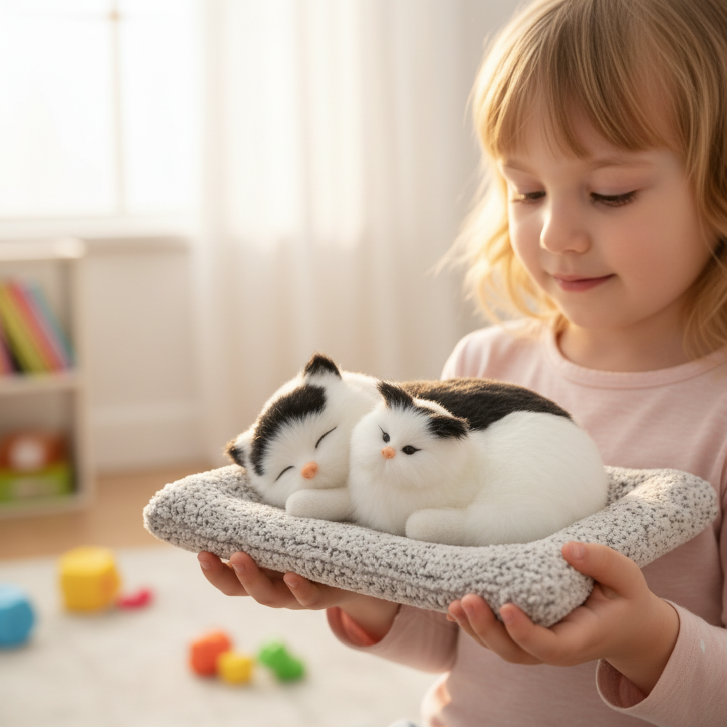 NestyFox Sleeping Cat Plush– Mother & Kitten Set for Kids, Home & Car Décor