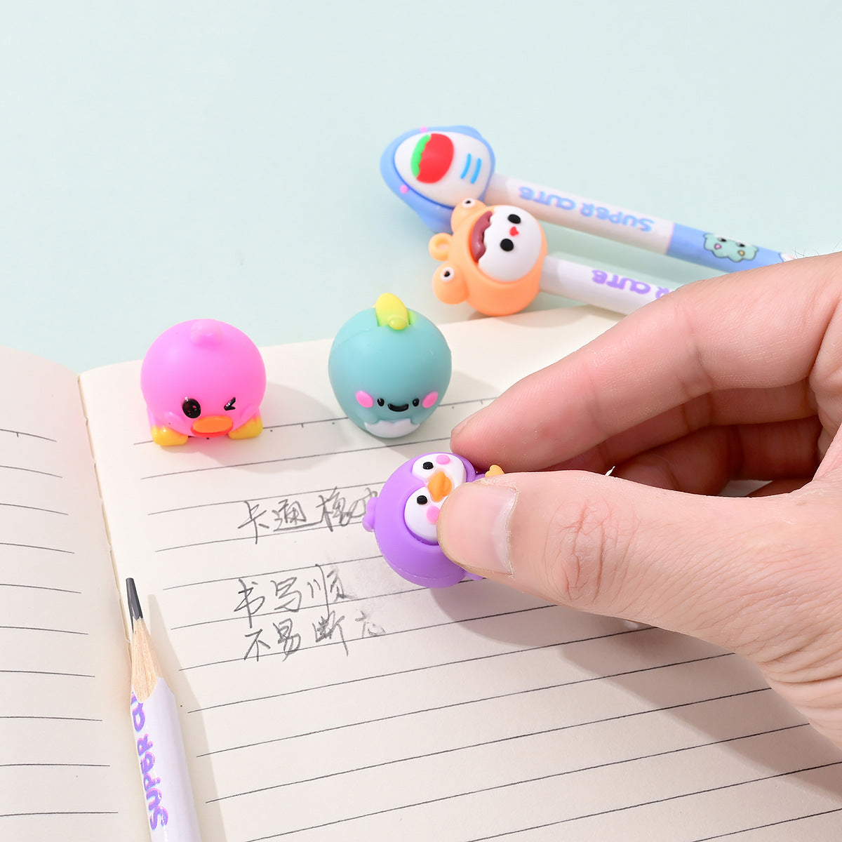 Cute Kawaii Pencil with Eraser Set of 6