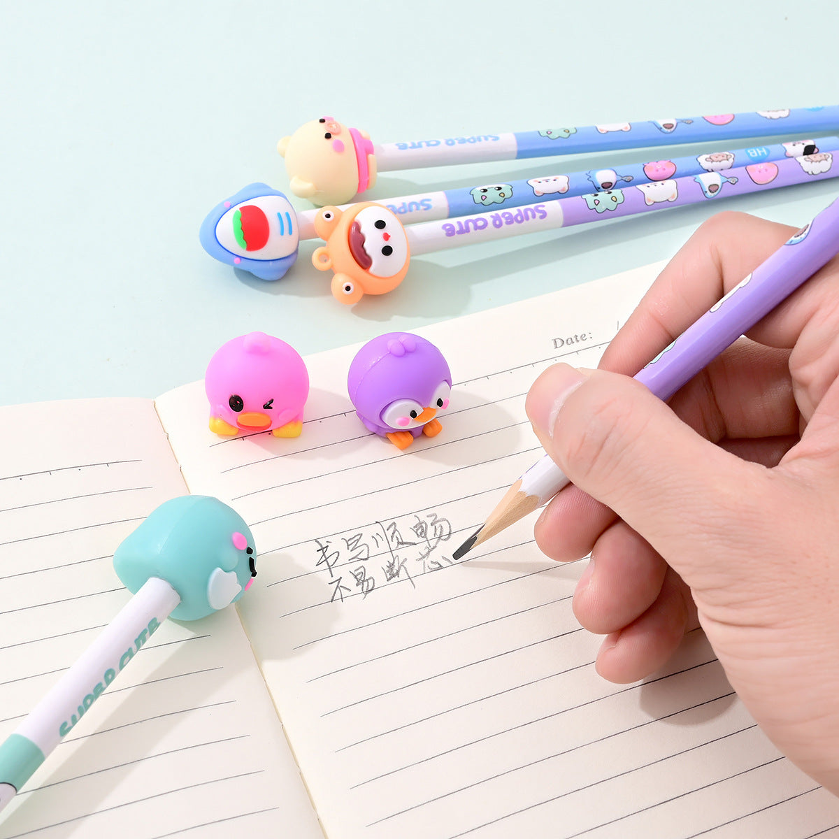 Cute Kawaii Pencil with Eraser Set of 6