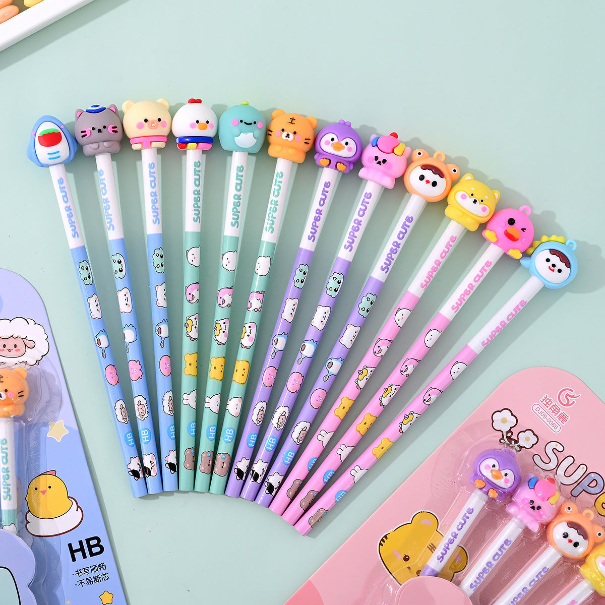 Cute Kawaii Pencil with Eraser Set of 6