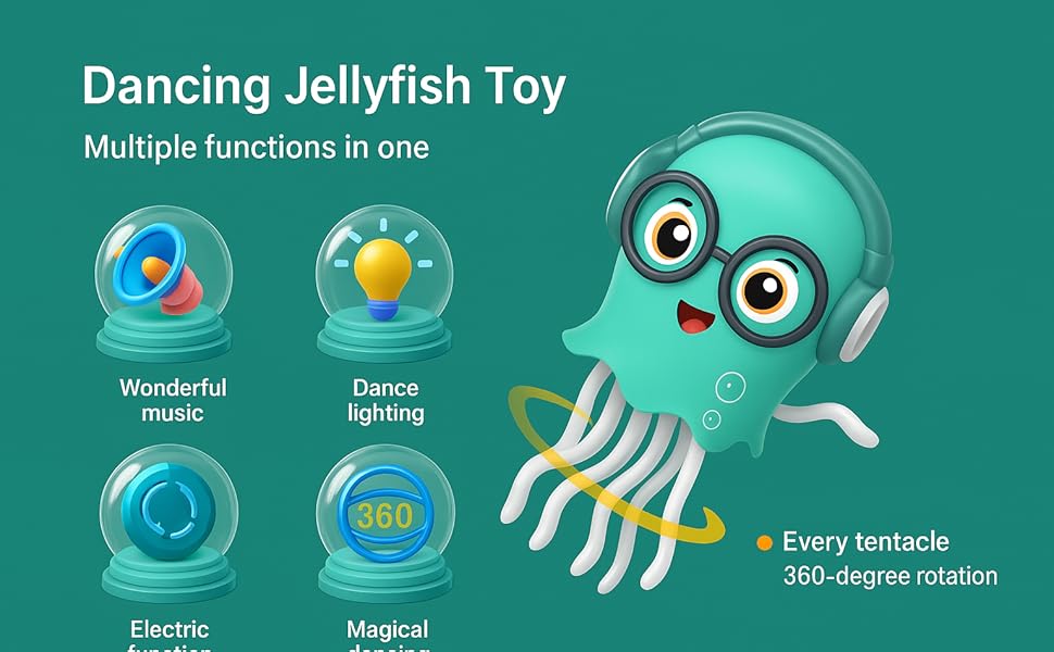 Dancing Jellyfish Toy for Kids with Music, LED Lights & 360° Bump-and-Go Action