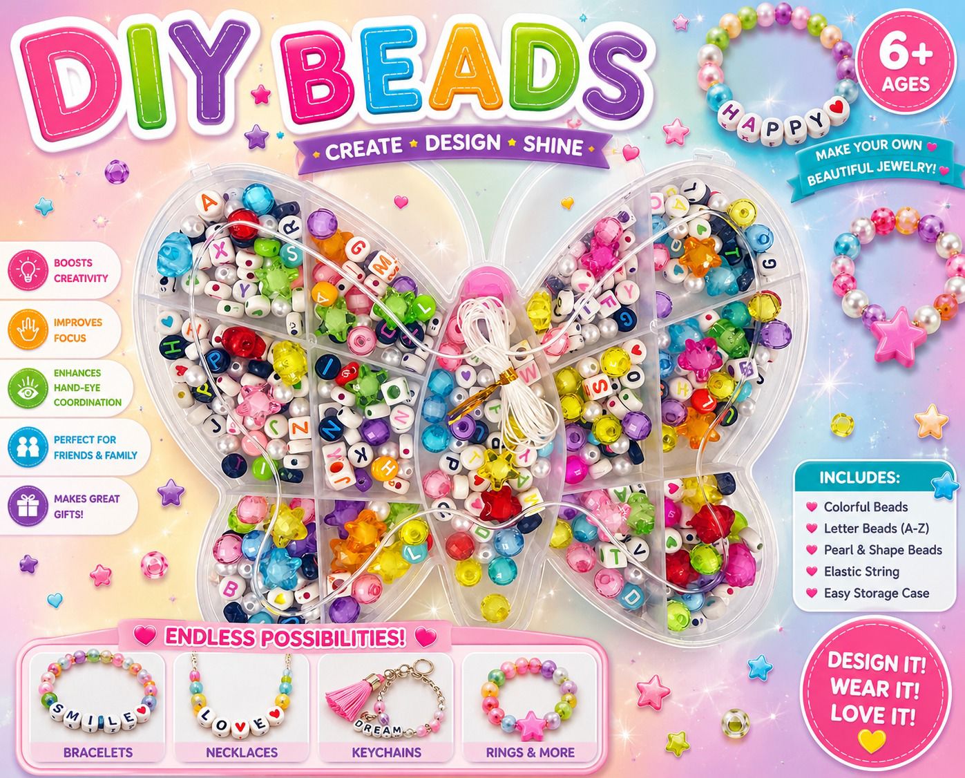 DIY Beads Jewelry Making Kit - Butterfly Case with colorful beads