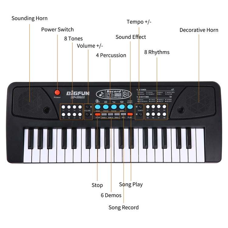 Piano - 37 Keys Musical Electronic Keyboard with Microphone & USB Power Cord