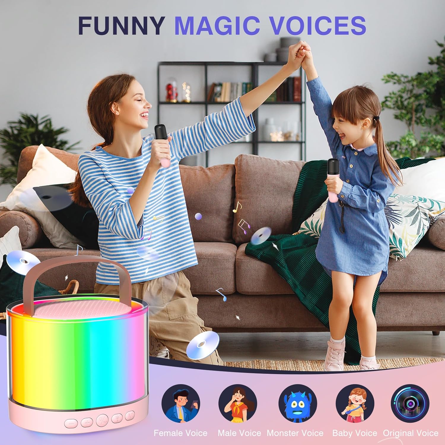 Portable Karaoke Machine for Kids and Adults with Two Wireless Microphones, Colorful LED Lights, and Bluetooth Connectivity, Perfect for Home Birthday Parties and Family Gatherings - Doon Deals Hub