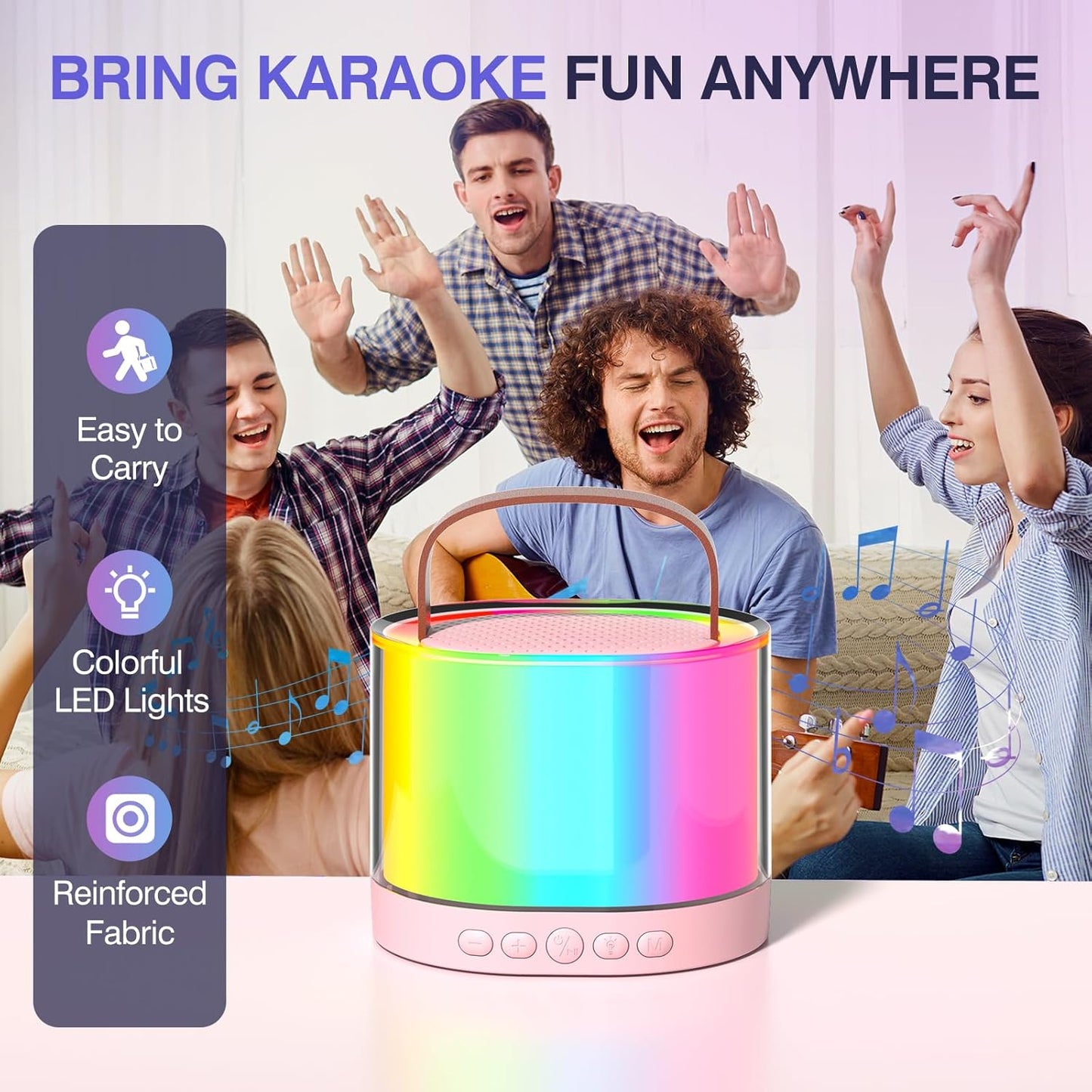 Portable Karaoke Machine for Kids and Adults with Two Wireless Microphones, Colorful LED Lights, and Bluetooth Connectivity, Perfect for Home Birthday Parties and Family Gatherings - Doon Deals Hub