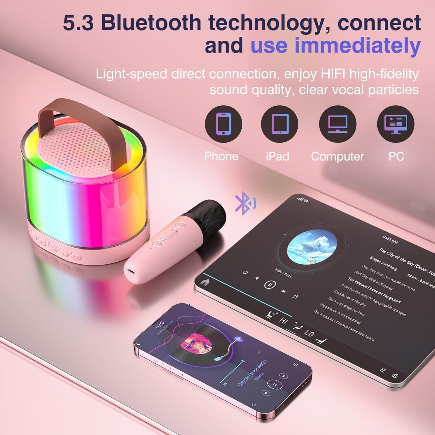 Portable Karaoke Machine for Kids and Adults with Two Wireless Microphones, Colorful LED Lights, and Bluetooth Connectivity, Perfect for Home Birthday Parties and Family Gatherings - Doon Deals Hub