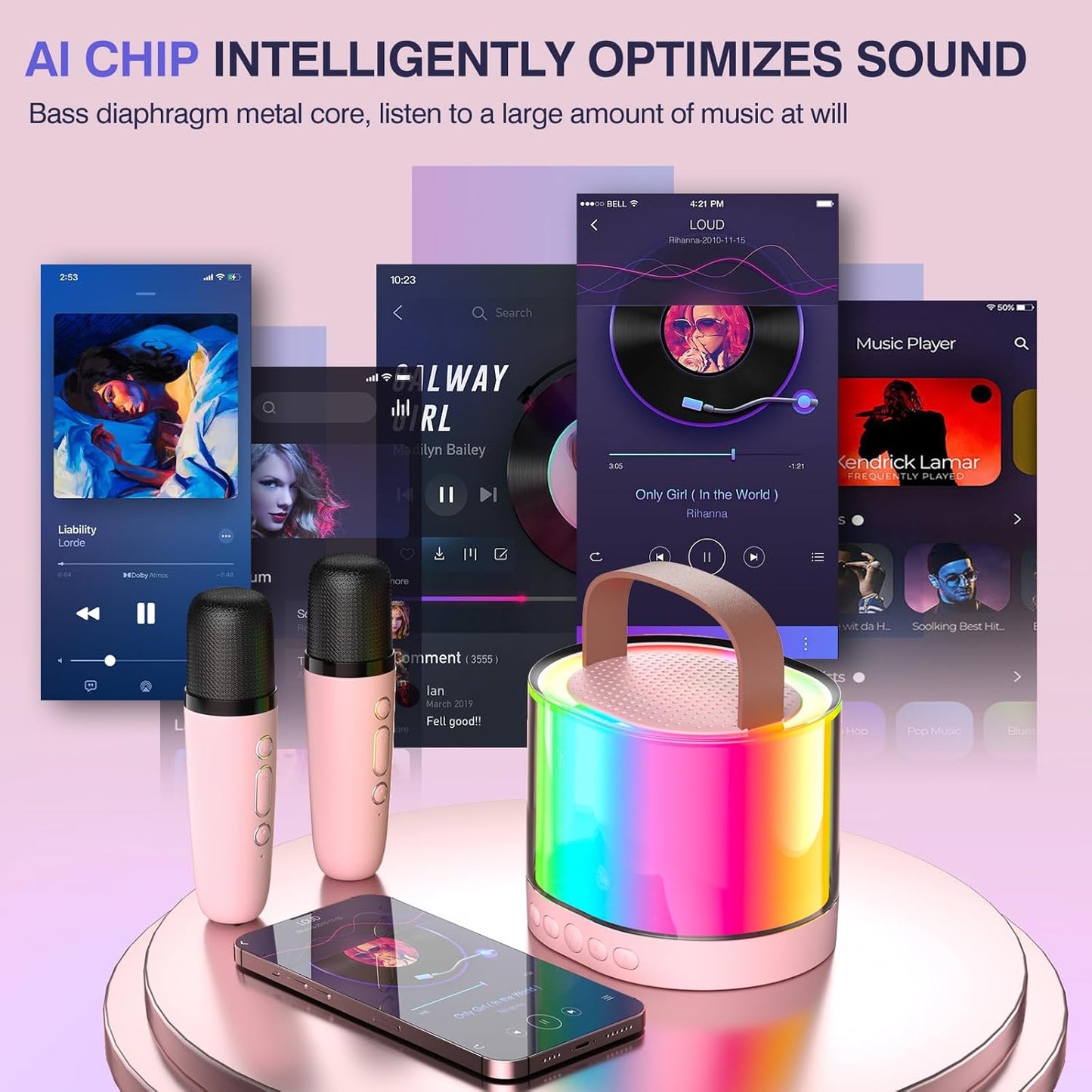 Portable Karaoke Machine for Kids and Adults with Two Wireless Microphones, Colorful LED Lights, and Bluetooth Connectivity, Perfect for Home Birthday Parties and Family Gatherings - Doon Deals Hub