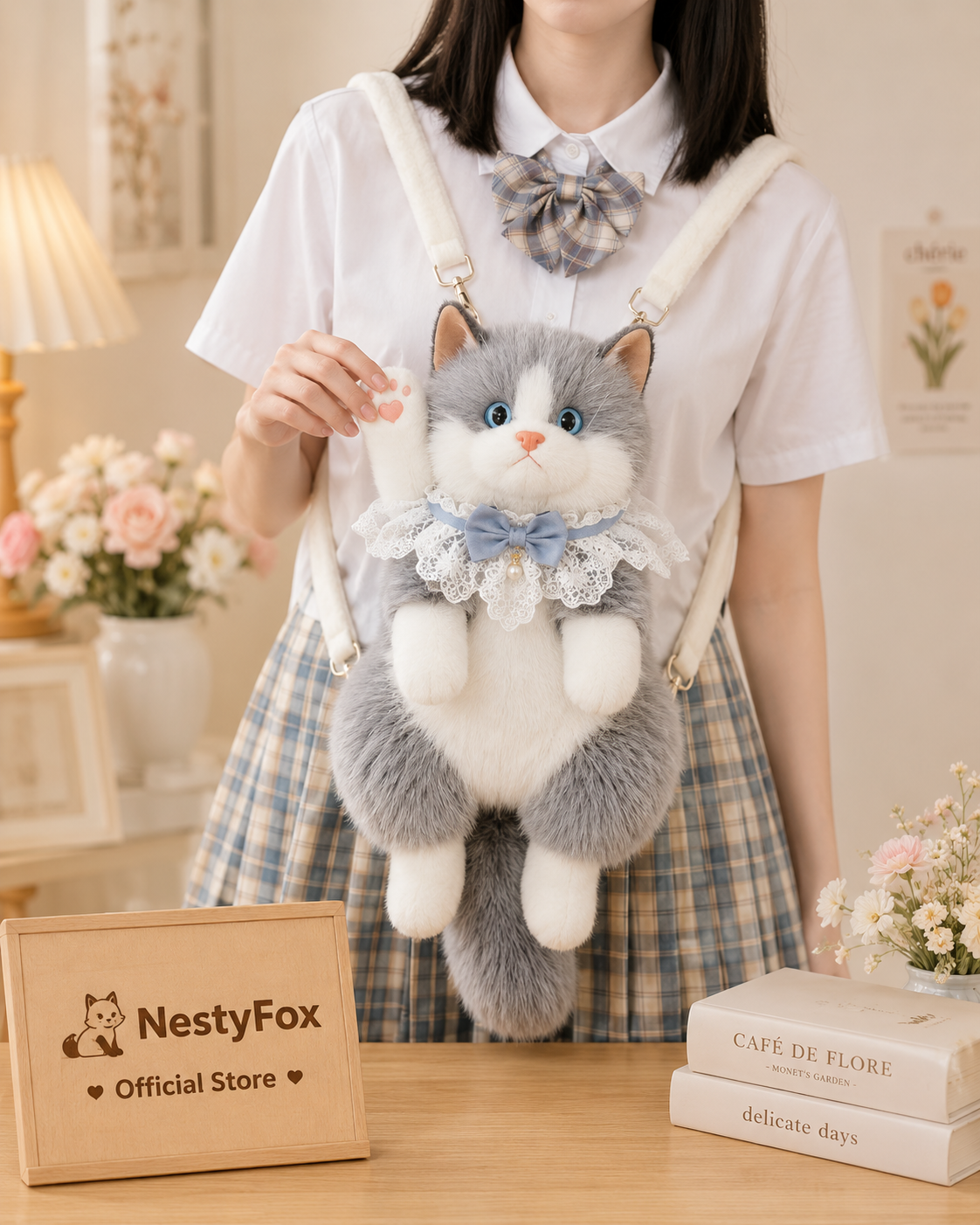 Realistic Fluffy Cat Backpack That Meows | Plush Shoulder Bag for Girls