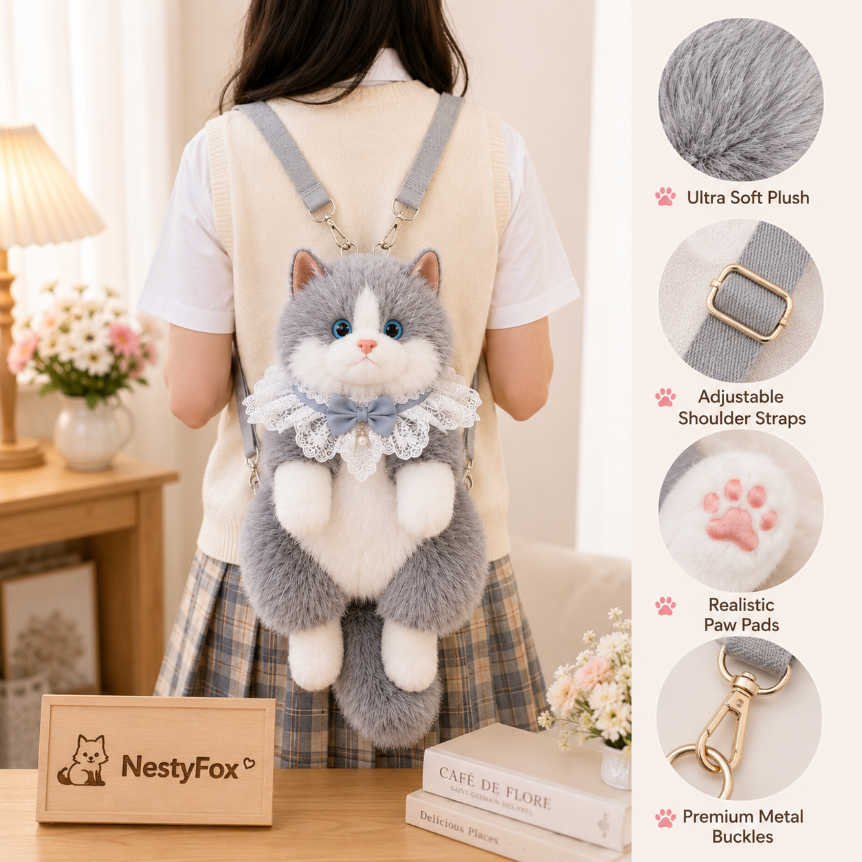 Realistic Fluffy Cat Backpack That Meows | Plush Shoulder Bag for Girls