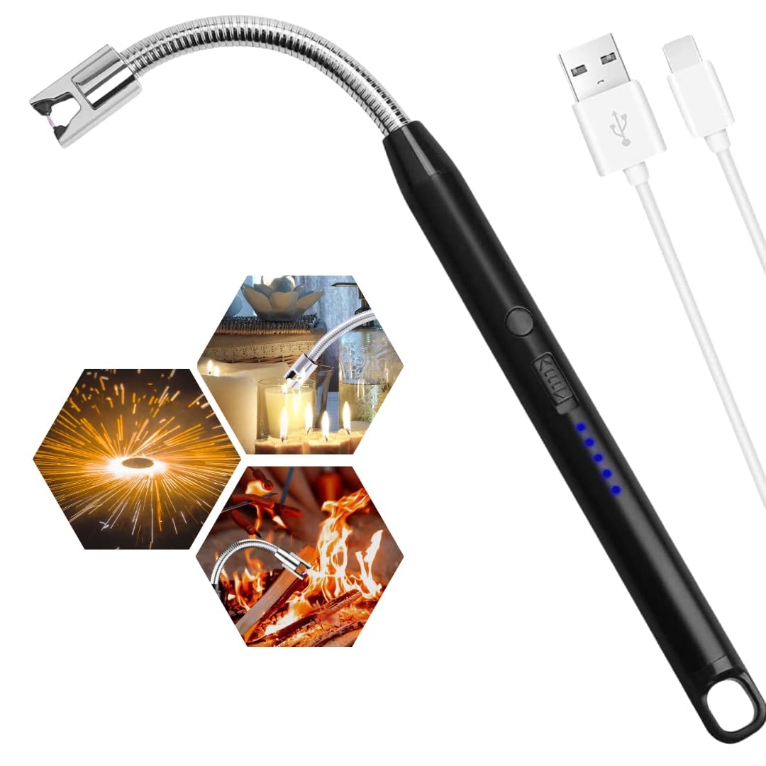 Electric Rechargeable Plasma Lighter - Flameless, Windproof, 360° Flexible Neck