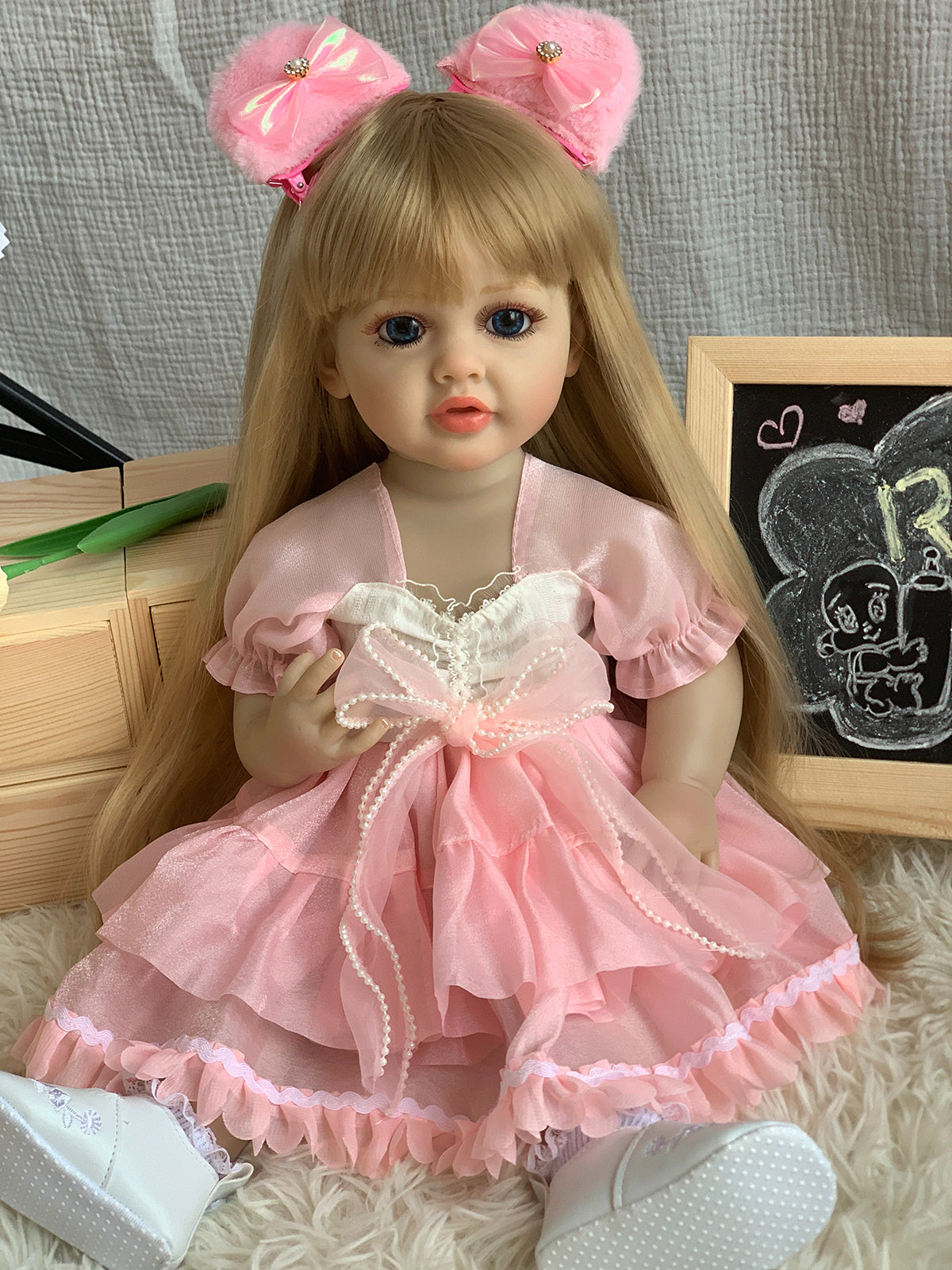 22-Inch Lifelike Silicone Baby Doll with Open Eyes | Hand-Painted Gift for Kids