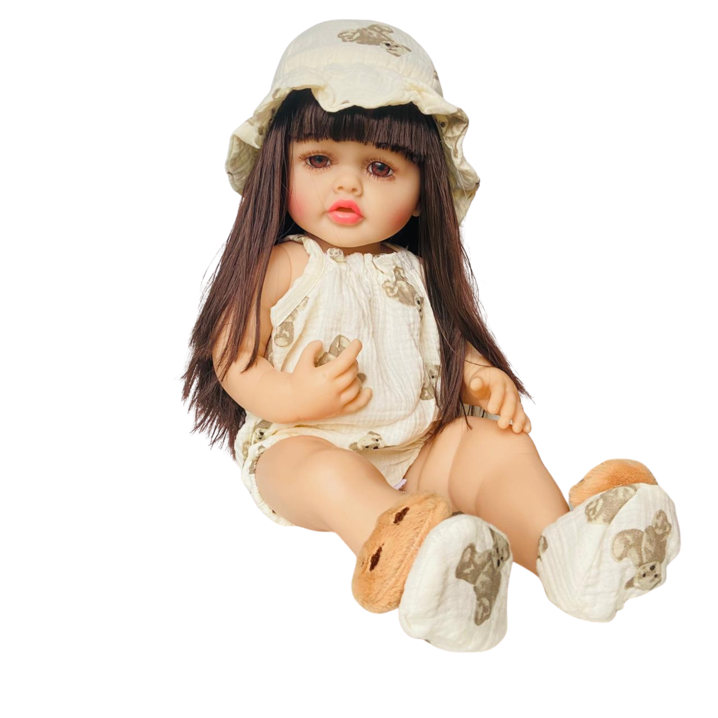 NestyFox Realistic Silicone Reborn Baby Girl Doll | 55cm Large Lifelike Soft Body with Long Hair, Nipple Bottle, Diaper & Magnetic Pacifier | Gift for Kids (Silicone Doll 16)