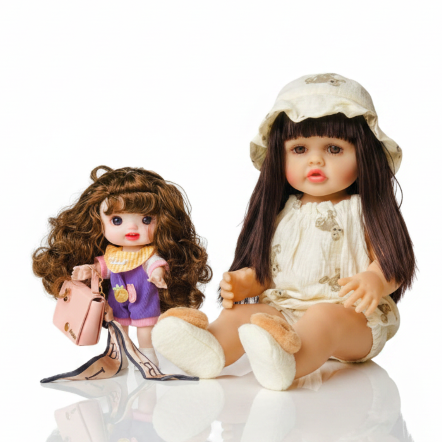 NestyFox Realistic Silicone Reborn Baby Girl Doll | 55cm Large Lifelike Soft Body with Long Hair, Nipple Bottle, Diaper & Magnetic Pacifier | Gift for Kids (Silicone Doll 16)