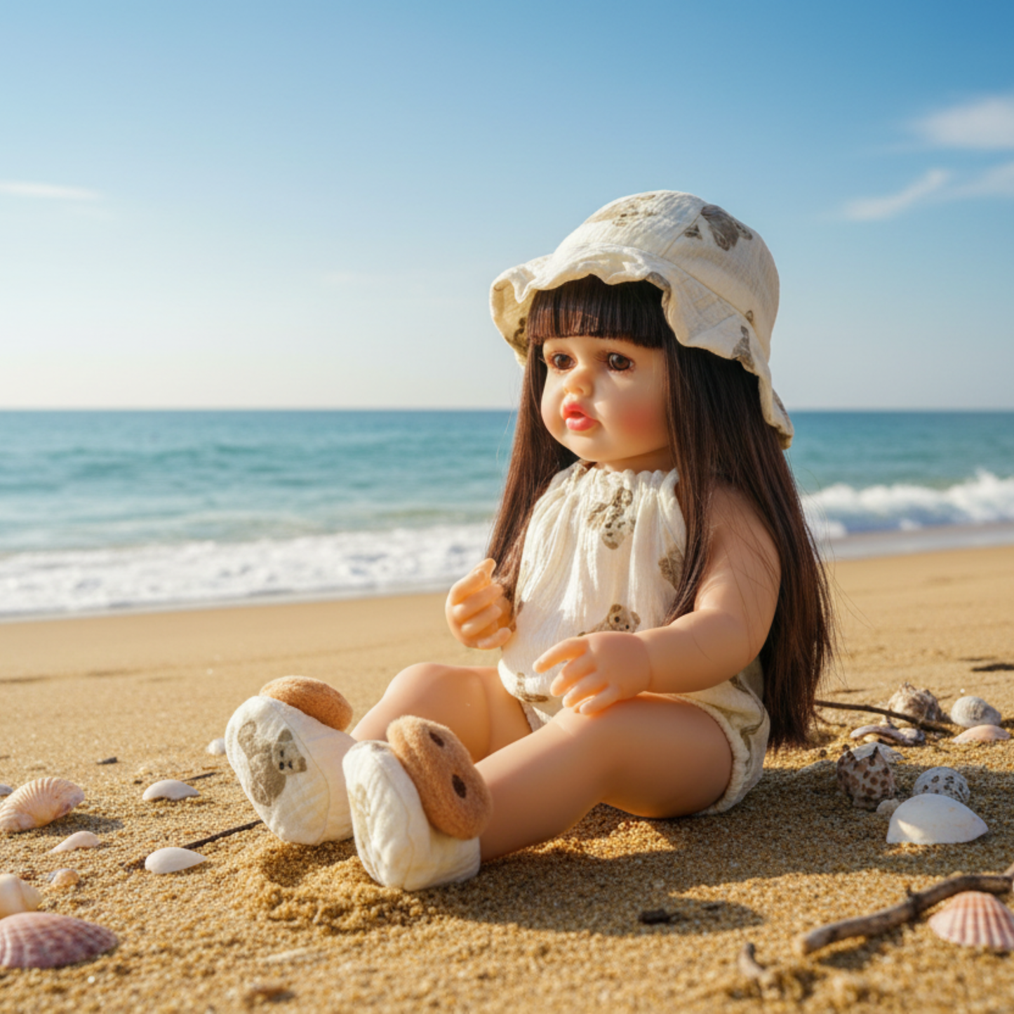 NestyFox Realistic Silicone Reborn Baby Girl Doll | 55cm Large Lifelike Soft Body with Long Hair, Nipple Bottle, Diaper & Magnetic Pacifier | Gift for Kids (Silicone Doll 16)