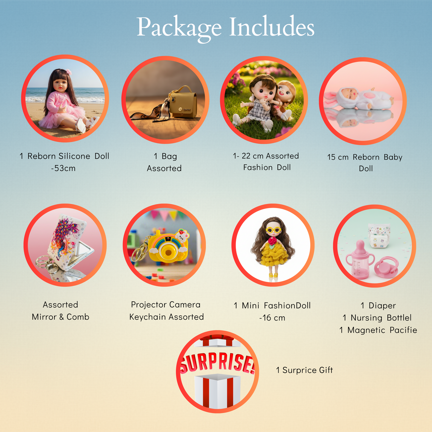 NestyFox Realistic Silicone Reborn Baby Girl Doll | 55cm Large Lifelike Soft Body with Long Hair, Nipple Bottle, Diaper & Magnetic Pacifier | Gift for Kids (Silicone Doll 16)