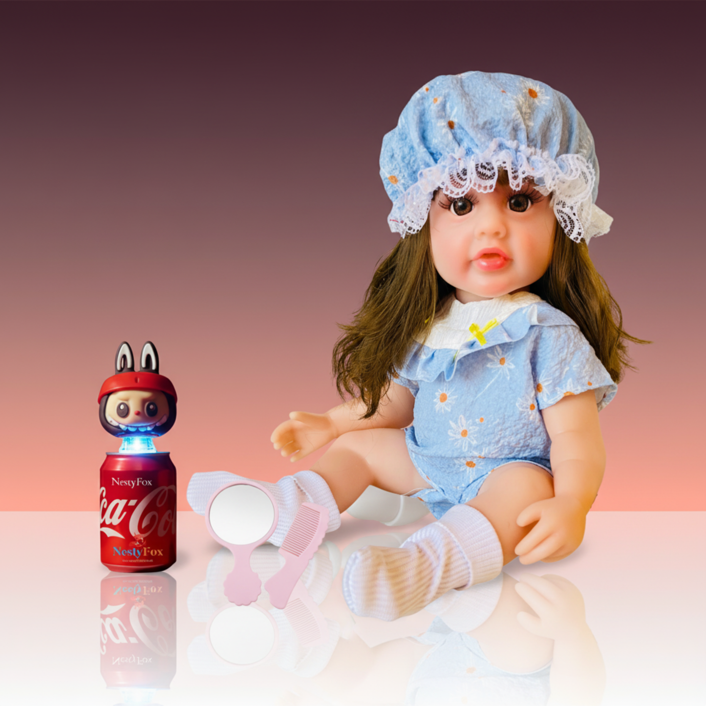 NestyFox 33cm Silicone Doll with Musical Labubu Toy