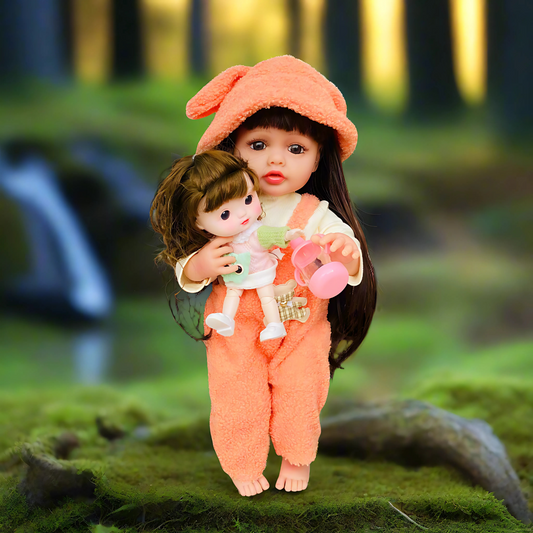 NestyFox KiKi (55 cm) & CoCo (26 cm) Silicone Doll for Girls with Accessories