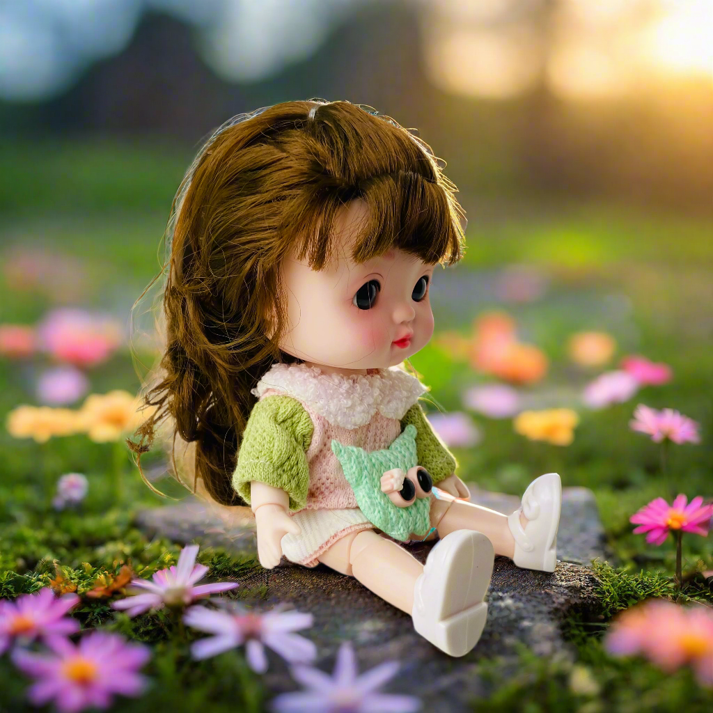 NestyFox 22cm Musical Doll with 15 Movable Joints – Realistic Eyes, Cute Winter Outfit