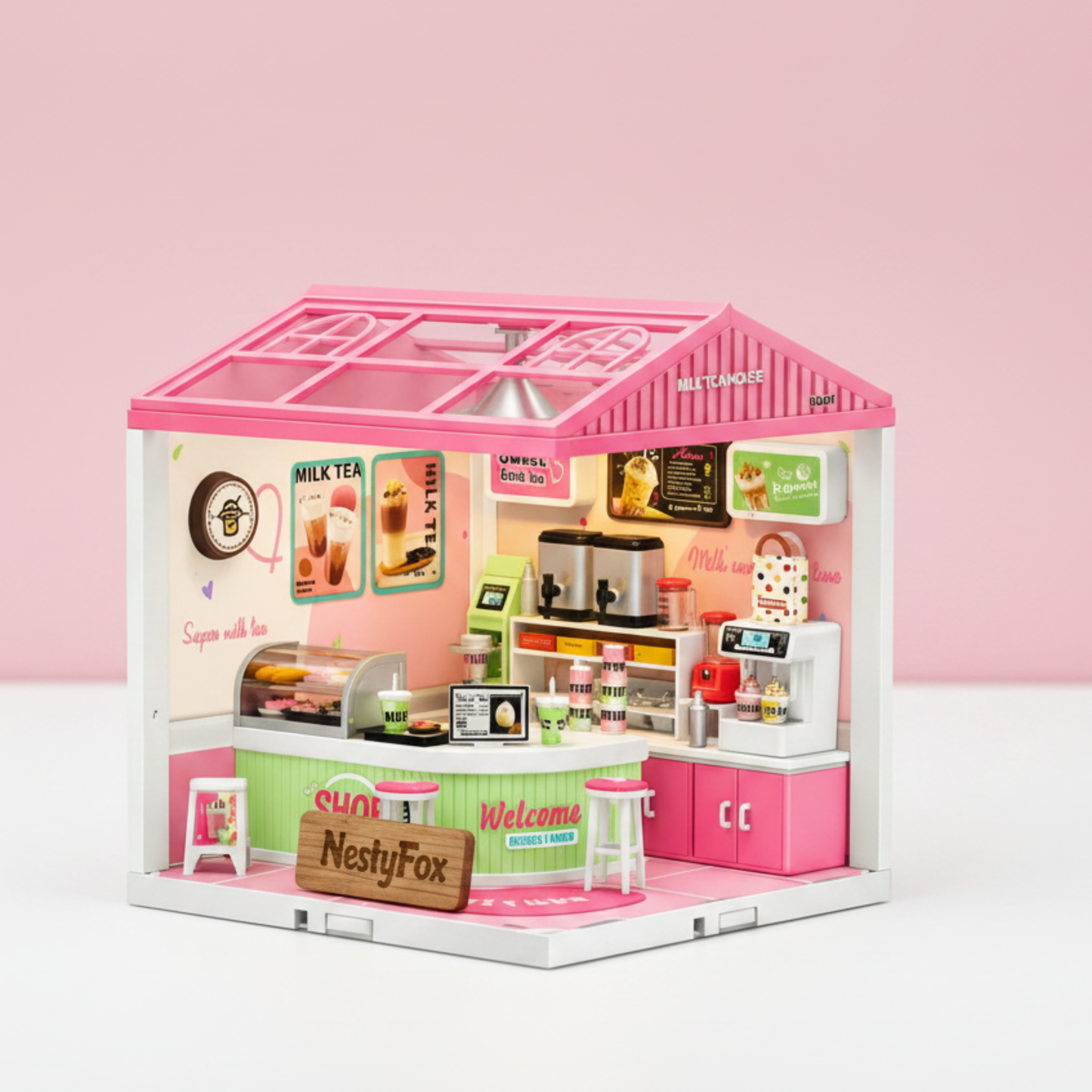DIY Miniature Milk Tea Shop | 138 PCS | Warm LED Light | Mini World
