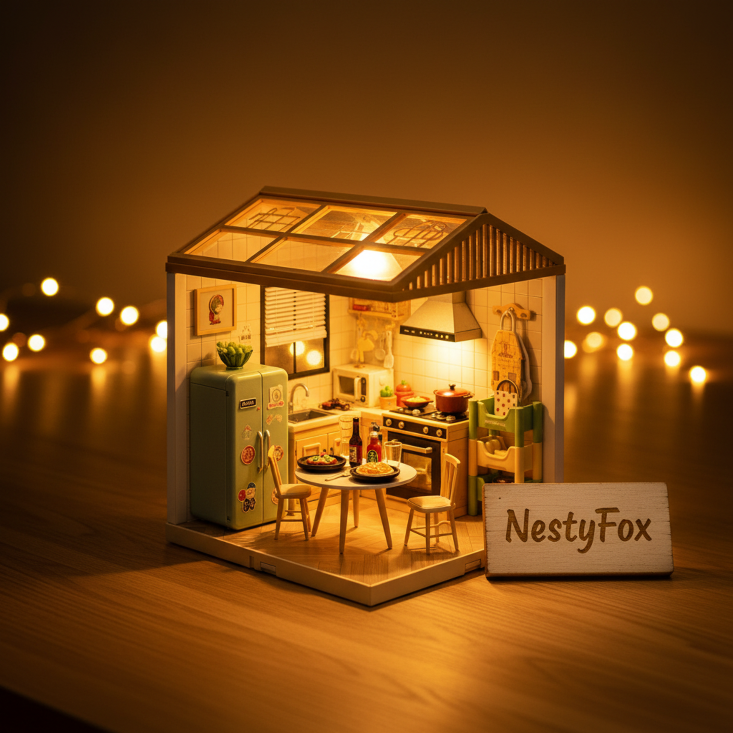 DIY Miniature Kitchen House Kit | 125 PCS | Warm LED Light