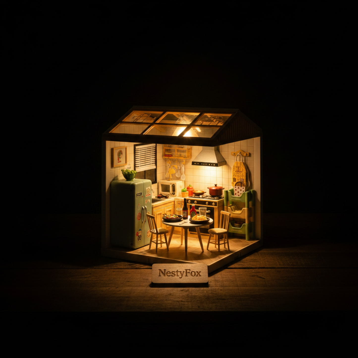 DIY Miniature Kitchen House Kit | 125 PCS | Warm LED Light