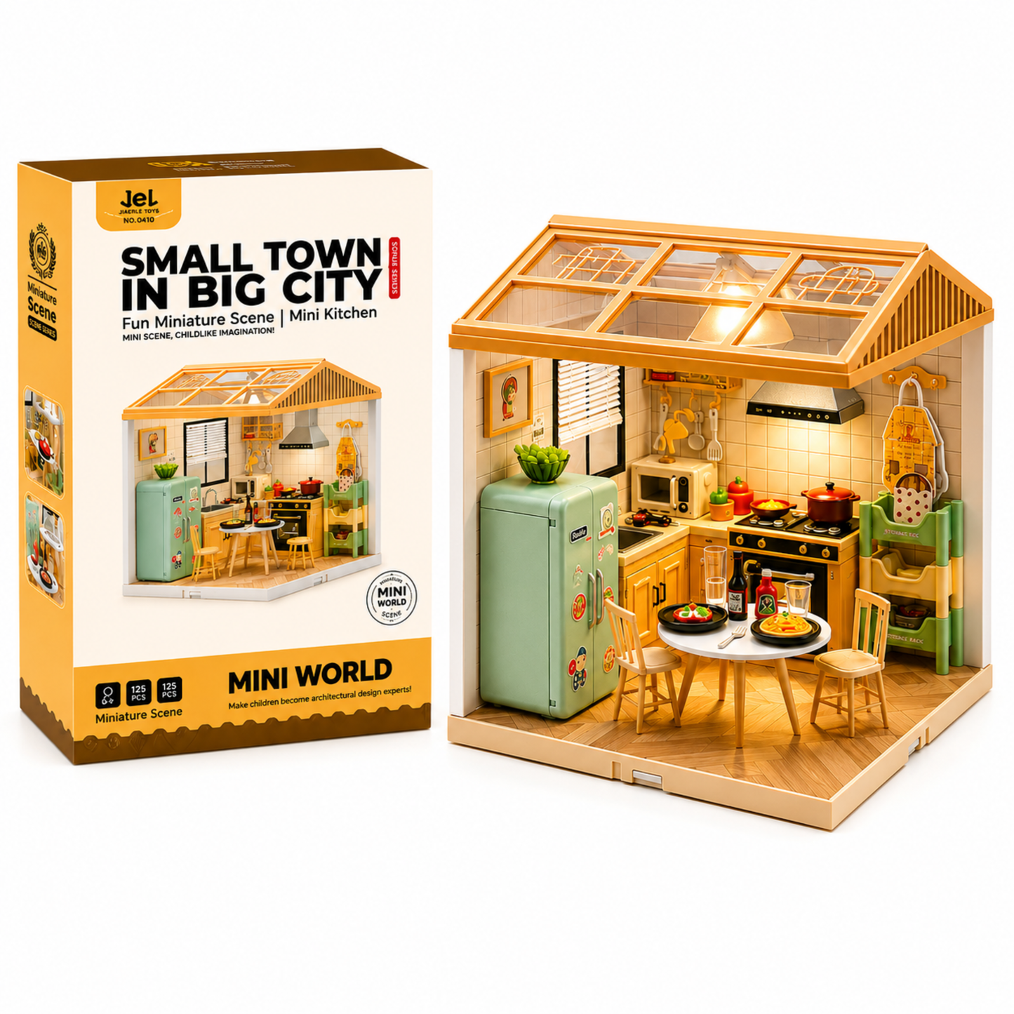 DIY Miniature Kitchen House Kit | 125 PCS | Warm LED Light