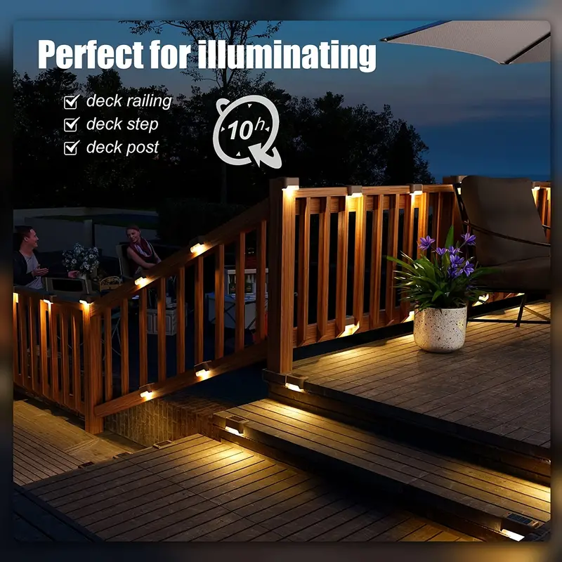 High-efficiency solar decorative lights with automatic night lighting, IP55 waterproof, durable design for stairs, fences, and walls. Easy installation, eco-friendly, energy-saving, and provides warm ambient light.