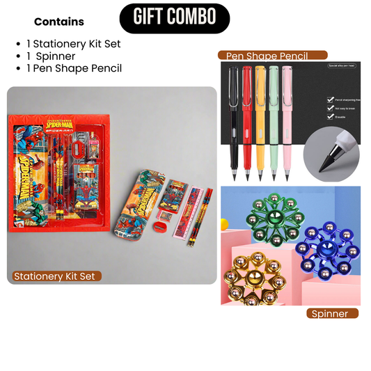 Spiderman Stationery Gift Combo Set with Spinner and Pen Shape Pencil