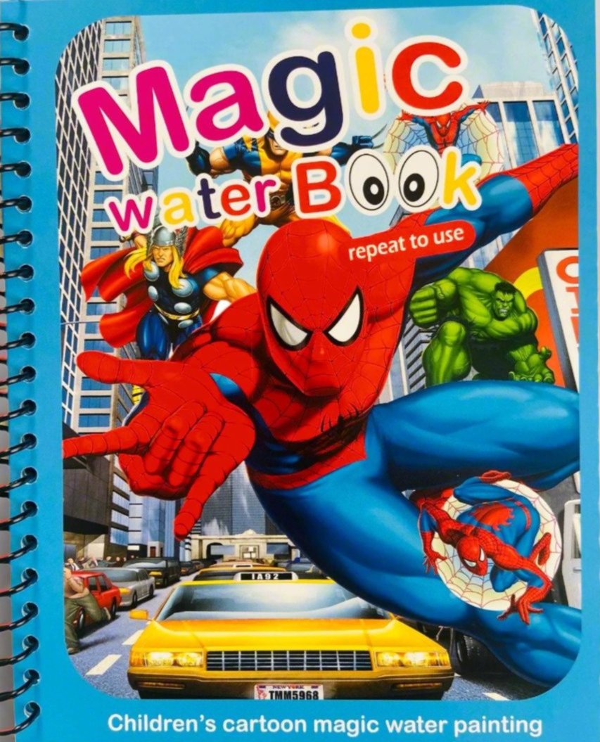 Children's Cartoon Magic Water Painting Books, Set of 4, Spiral Bound (Spider-Man, Mickey Mouse, Minnie Mouse, Princess Sofia, Elsa, and Anna)