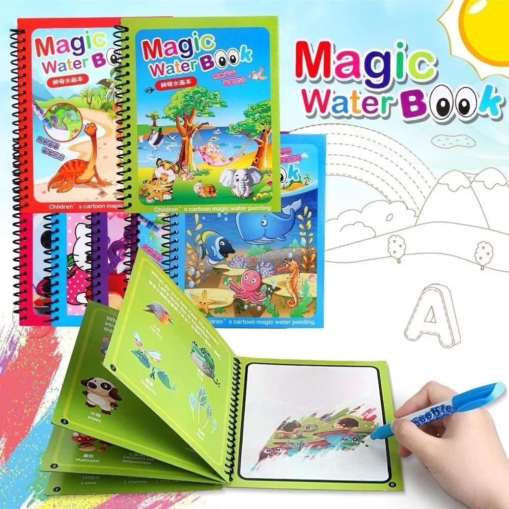 Children's Cartoon Magic Water Painting Books, Set of 4, Spiral Bound (Spider-Man, Mickey Mouse, Minnie Mouse, Princess Sofia, Elsa, and Anna)