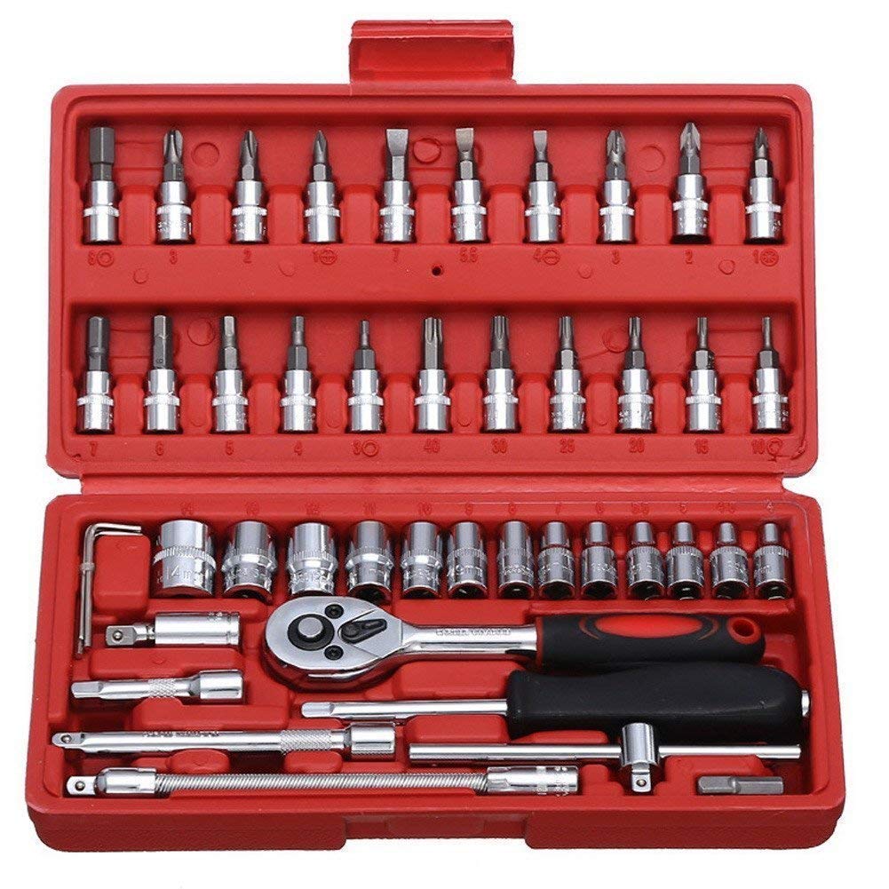 46 in 1 Heavy Duty 1/4 Inch Ratchet Socket Wrench Spanner Tool Set for Automotive and Home Repair