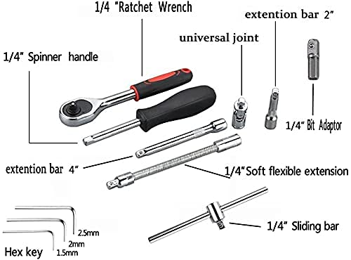 46 in 1 Heavy Duty 1/4 Inch Ratchet Socket Wrench Spanner Tool Set for Automotive and Home Repair