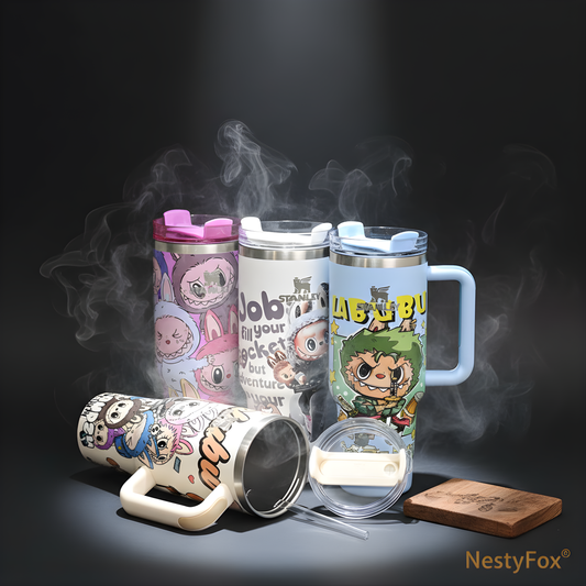 Labubu Anime Stanley-Style Tumbler | 1.18L Insulated Metal Bottle with Handle & Straw