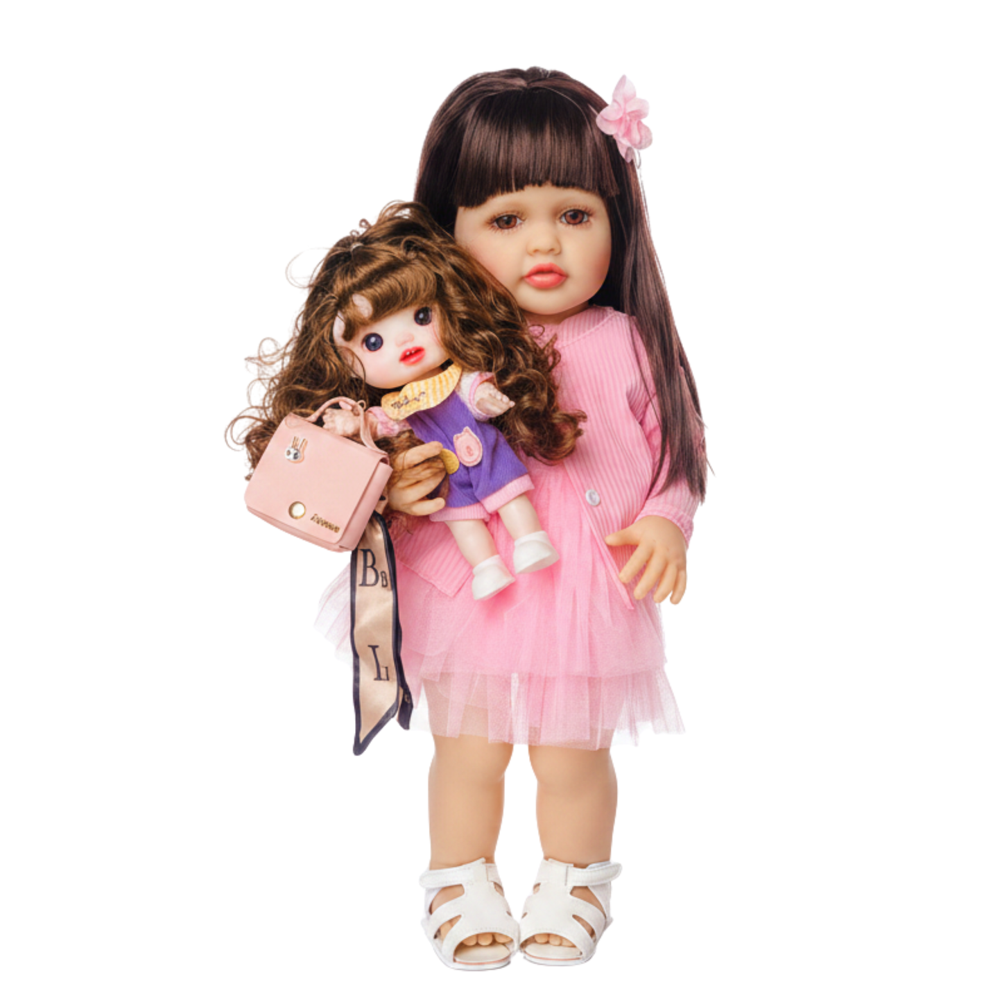 NestyFox Realistic Silicone Reborn Baby Girl Doll | 55cm Large Lifelike Soft Body with Long Hair, Nipple Bottle, Diaper & Magnetic Pacifier | Gift for Kids (Silicone Doll 16)