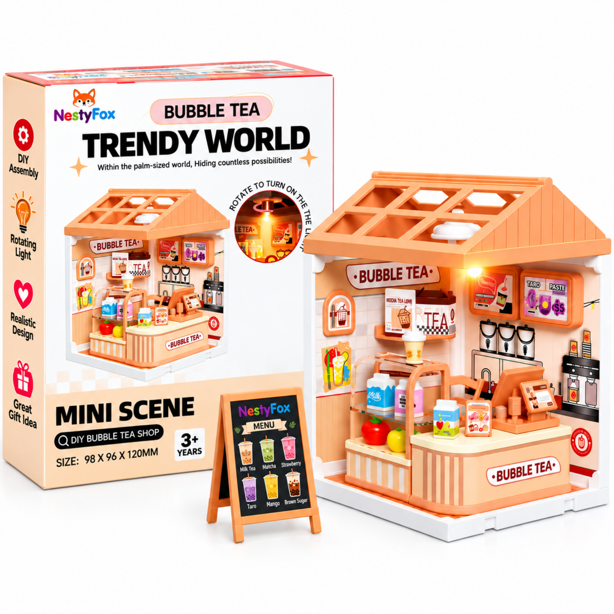 NestyFox DIY Mini Ice Cream Shop Dollhouse Toy with Light & Accessories