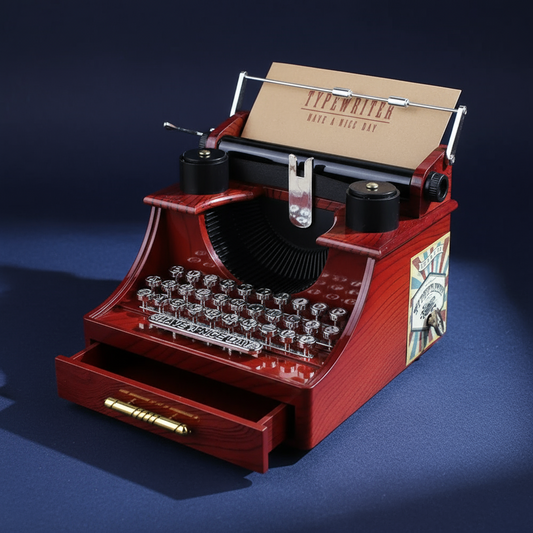 Vintage Typewriter Music Box with Drawer – Retro Wind-Up Mechanical Music Box for Jewelry Storage & Home Décor