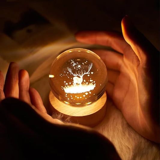 3D Crystal Deer Warm Led with Wood Base
